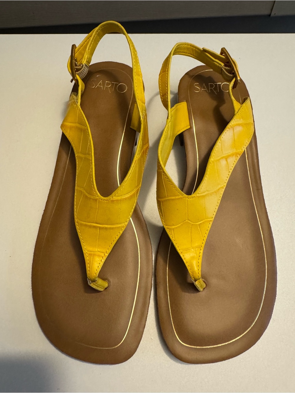 iris Yellow Croc-Texture Thong Slingback Sandals
